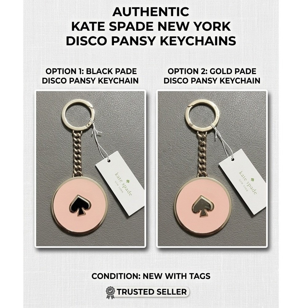 Kate Spade New York Disco Pansy Keychain Gold Spade Pink Enamel Bag Charm NWT